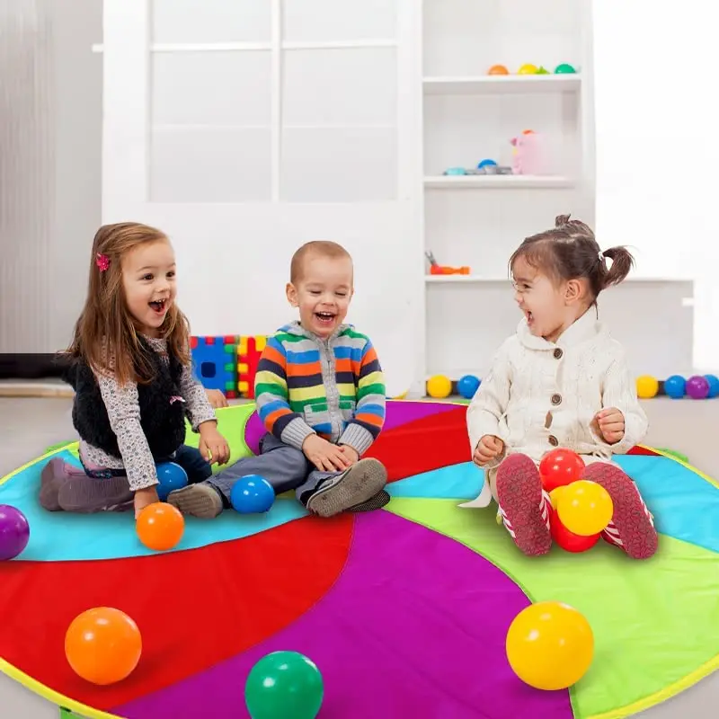 6 feet kids play Parachute Rainbow Parachute with 6 handles in rainbow pattern for indoor activity games and team work