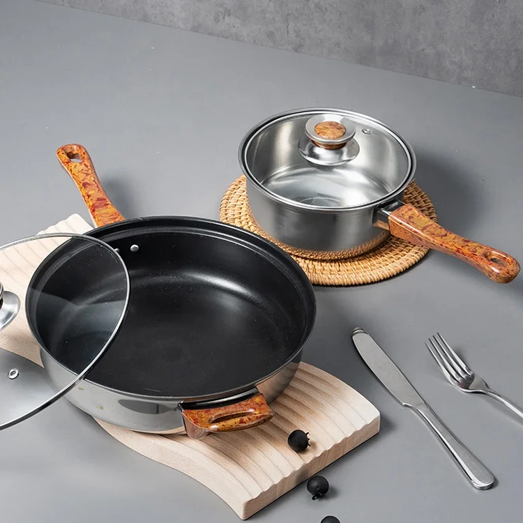 12 pcs triply kitchenware non-stick stainless steel cookware removable water boiler kitchen utensils cooking pots and pans set