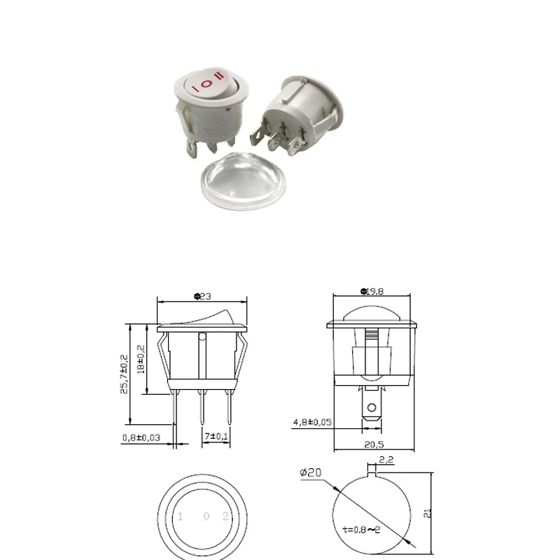 10000 Cycles Long-Lifetime 10A 250V Rocker Switch with Blue Lamp PA66 Material On-Off Function CQC Certified