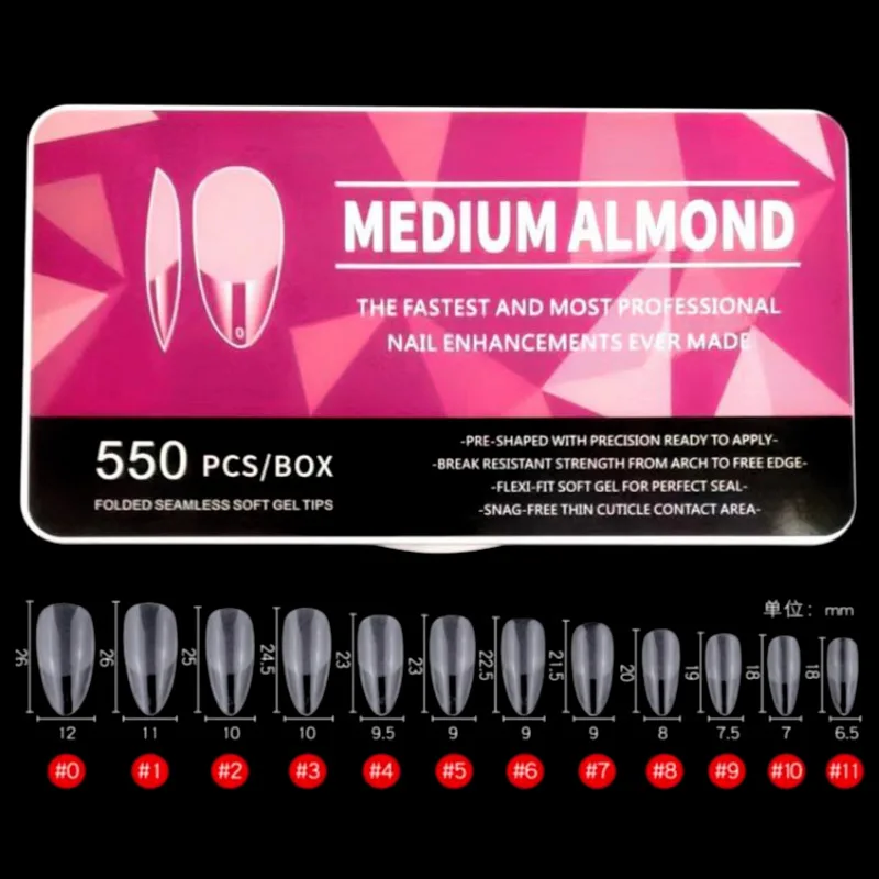 550Pcs Clear Acrylic Long Fake Nails Capsules Almond French Coffin Full Half Cover False Nails Artificial Nail Soft Gel Tips