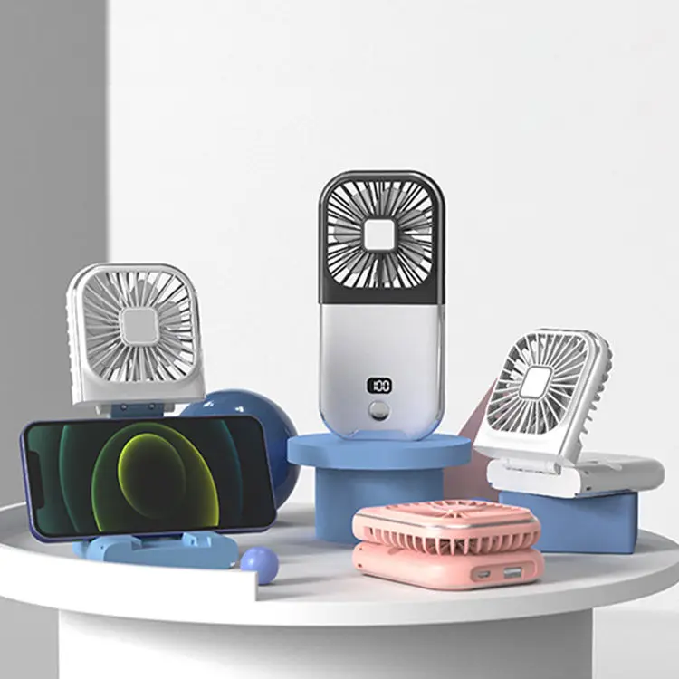 Folding 3 in 1 Portable Mini Usb Fan Rechargeable Cooling Hands-free Hanging Neck Band power bank Mini Fan