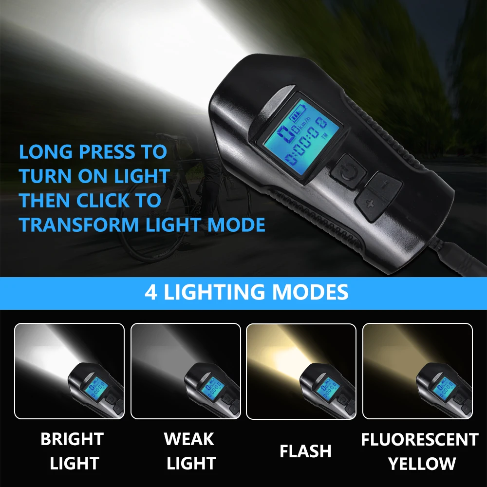 F23-0006 Waterproof Bicycle Headlight Electric Horn USB Charging Bell Light Multifunctional Rechargeable Bicycle Front Light