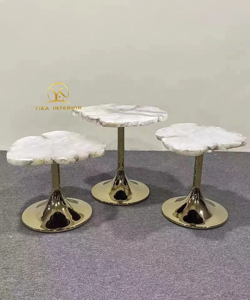 Nordic modern natural marble top gold metal legs coffee table set luxury round composable coffee table for living room office