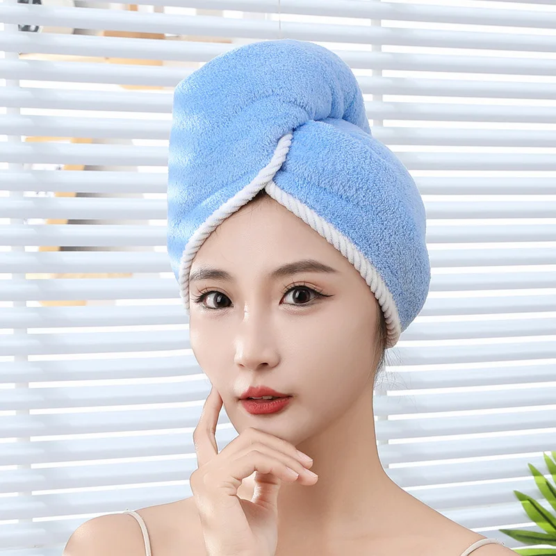 Thickened double layer dry hair cap coral velvet headscarf shampoo wipe head super absorbent quick drying towel shower cap