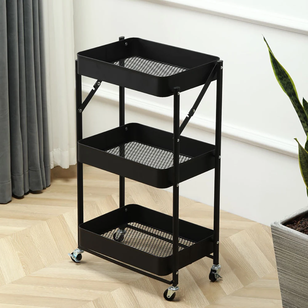Hot sell 3-Tier Foldable Metal Storage Organizer Heavy Duty Free Standing Utility Cart with Locking Wheels