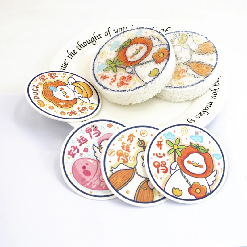 INS Creative Kitchen Dish Bowl Cleaning Sponge Brush Custom Compressed Natural Wood Pulp Cotton Cellulose Sponge