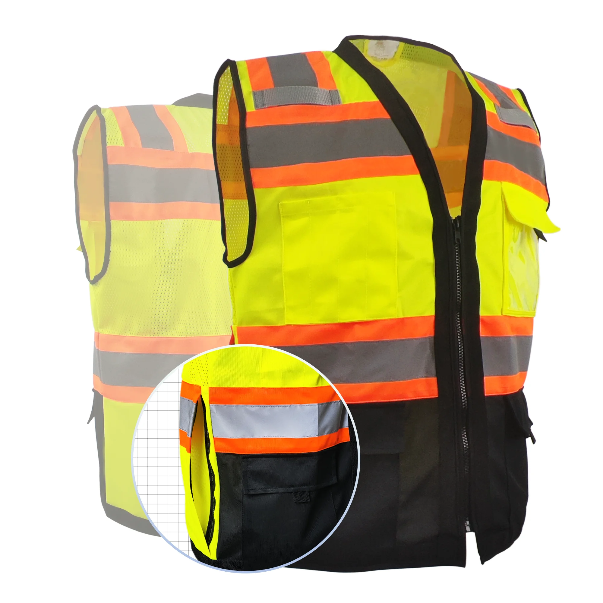 Wholesale Polyester Mesh and Knitting Fabric Safety Vest High Quality Hi Vis Back Pocket Design Safety Vest