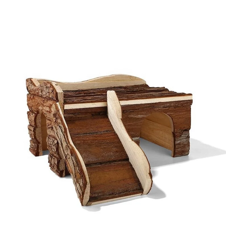wooden hamster house cage with tree bark rabbit hutch chinchilla guinea pig