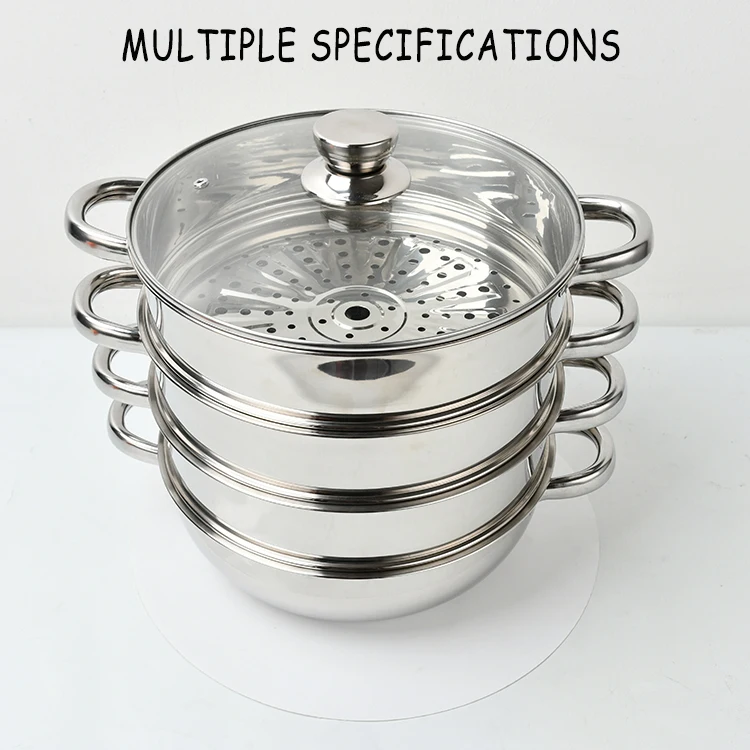 Commercial Kitchen Gadgets Large Three-layer Stainless Steel 304/201 Cooking Pot Food Dumpling Soup Steamer Pot With Glass Lid