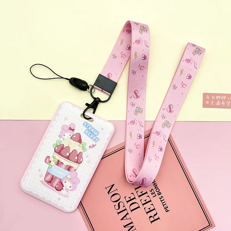 Best Selling Cute Pochacco Cinnamoroll Melody Kuromi Pompom Purin Design Card Holder With Lanyards ID Badge Plastic Card Cover