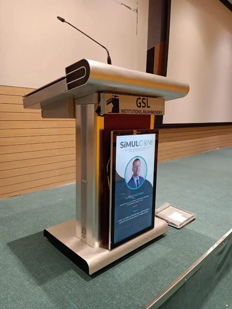 STEEL Podium 32inch front monitor FK535K Interactive lectern sliver cover keyboard drawer AV rack cabinet lectern