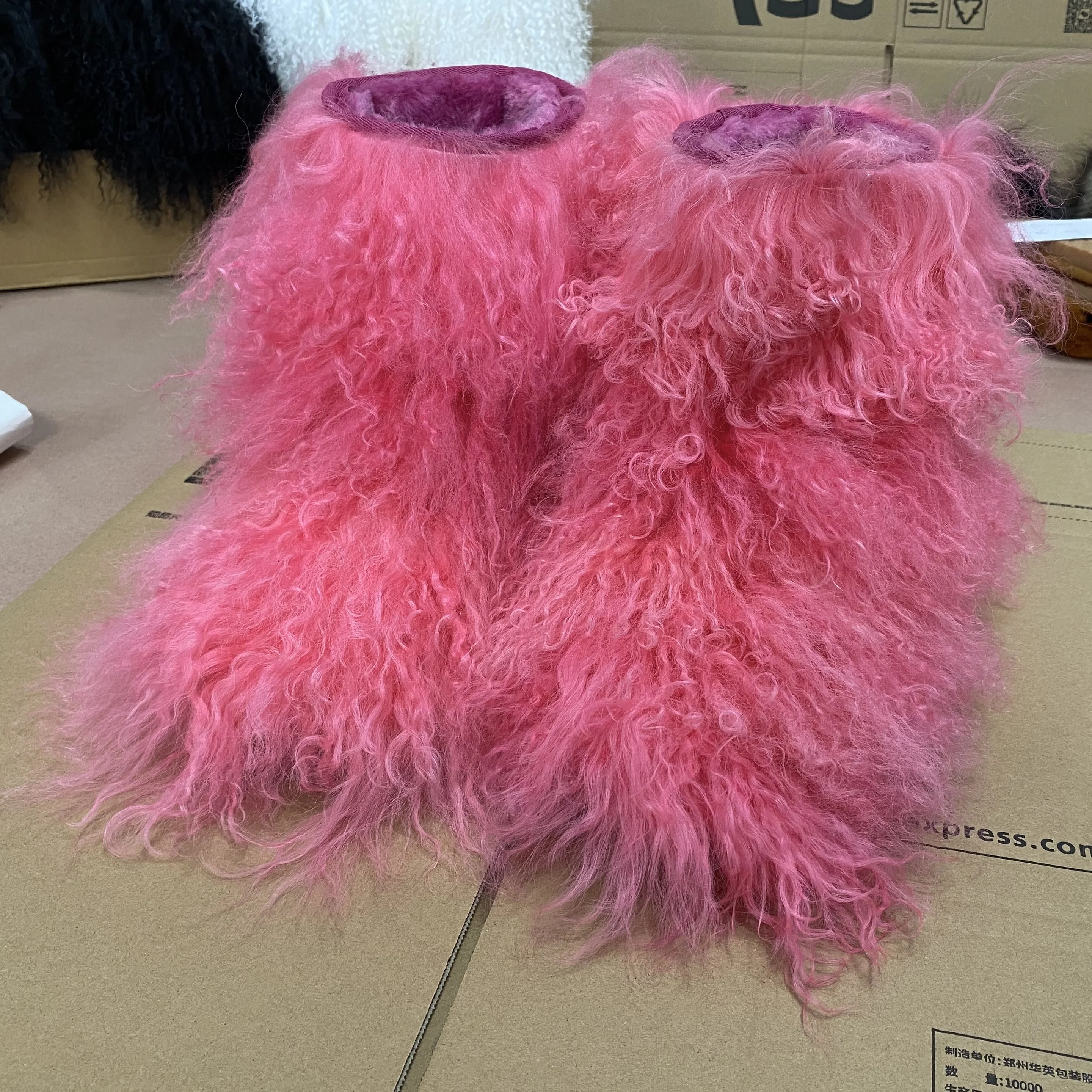 
2020 Fashion mongolian fur boots winter warm long hair real australian sheepskin fur snow boots for women 