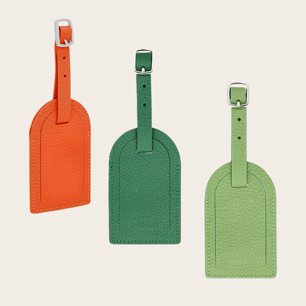 Luxury personalized name ID labels premium pebble leather travel green luggage tags custom logo