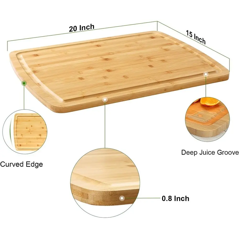 100% Organic Bamboo Cutting Board Eco-Friendly Kitchenware for Food Prep for Meat Vegetables Fruits Juice Groove Crackers Cheese
