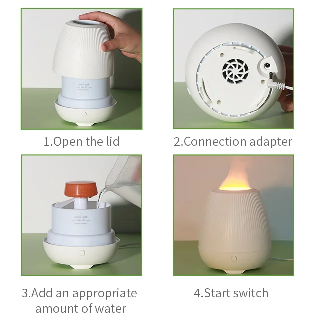 New White Noise machine 3D Flame Air Humidifier Orange LED Night Light Aroma Diffuser Ultrasonic Atomizer for Home Office