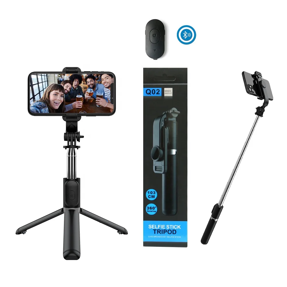 Drop Shipping Selfie Stick Q02 With Wireless Shutter Mini 360 Rotation Extendable Tripod For Mobile Phone Live Stream