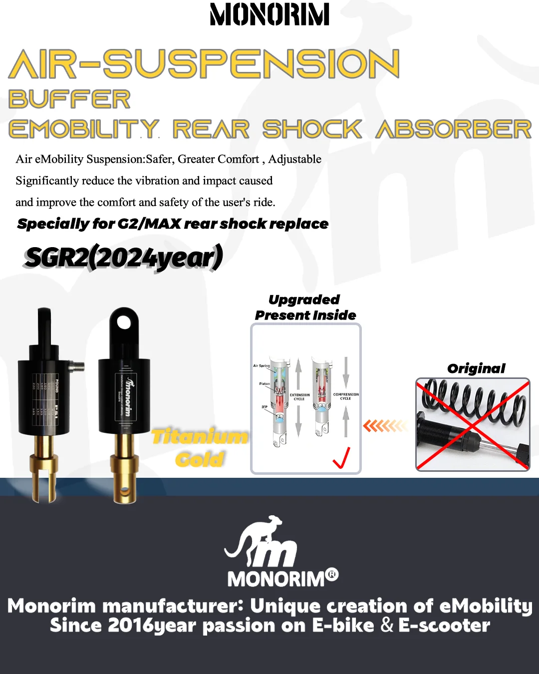 EU STOCK Monorim  SGR2 2024Year Air eMobility suspension for Segway MaxG2 series