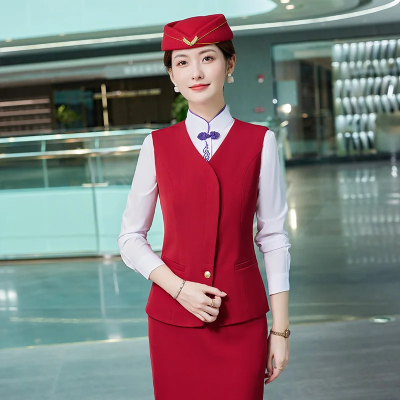 custom logo women waistcoat vest formal aviation airline hostess uniform fashion airline stewardess uniform