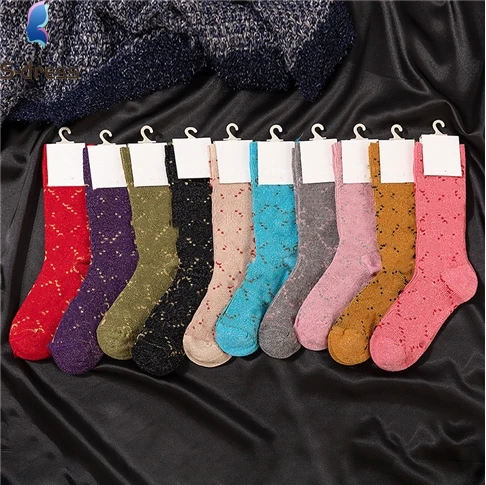 2023 Socks Factory Custom Logo Gg Glitter Socks Fashion Luxury Brand Designer Diamond Women G Socks In Syock