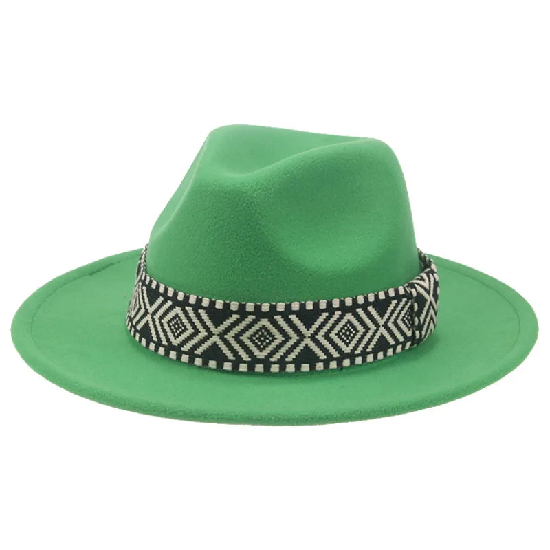 Spring autumn wide brim european american fedora hats national wind square ribbon festival performance fedora hats men
