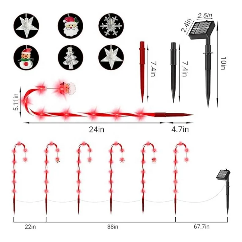 Shingel Waterproof  Christmas Decoration Solar LED light Candy Cane Garden Park Lamp Yard Light Walking Sticks Christmas Light