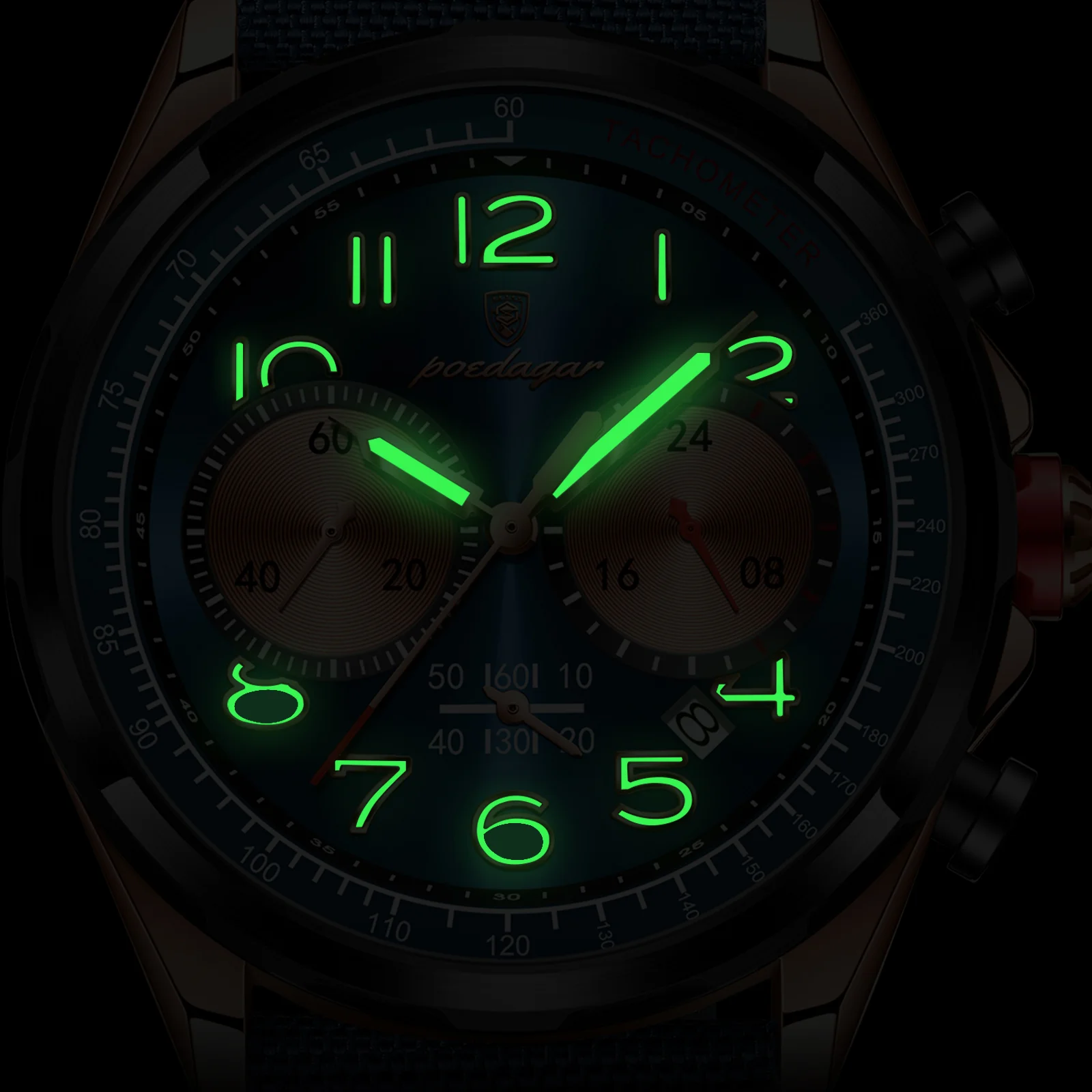 POEDAGAR 862 Waterproof Luminous Function Man Wristwatch Casual Male Wrist Nylon Leather Chronograph Luxury Quartz Watch for Men