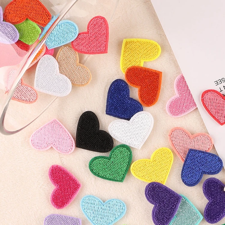 Wholesale cheap small flowers stars and heart iron on patches heat press mini heart embroidered patch for trucker cap DIY