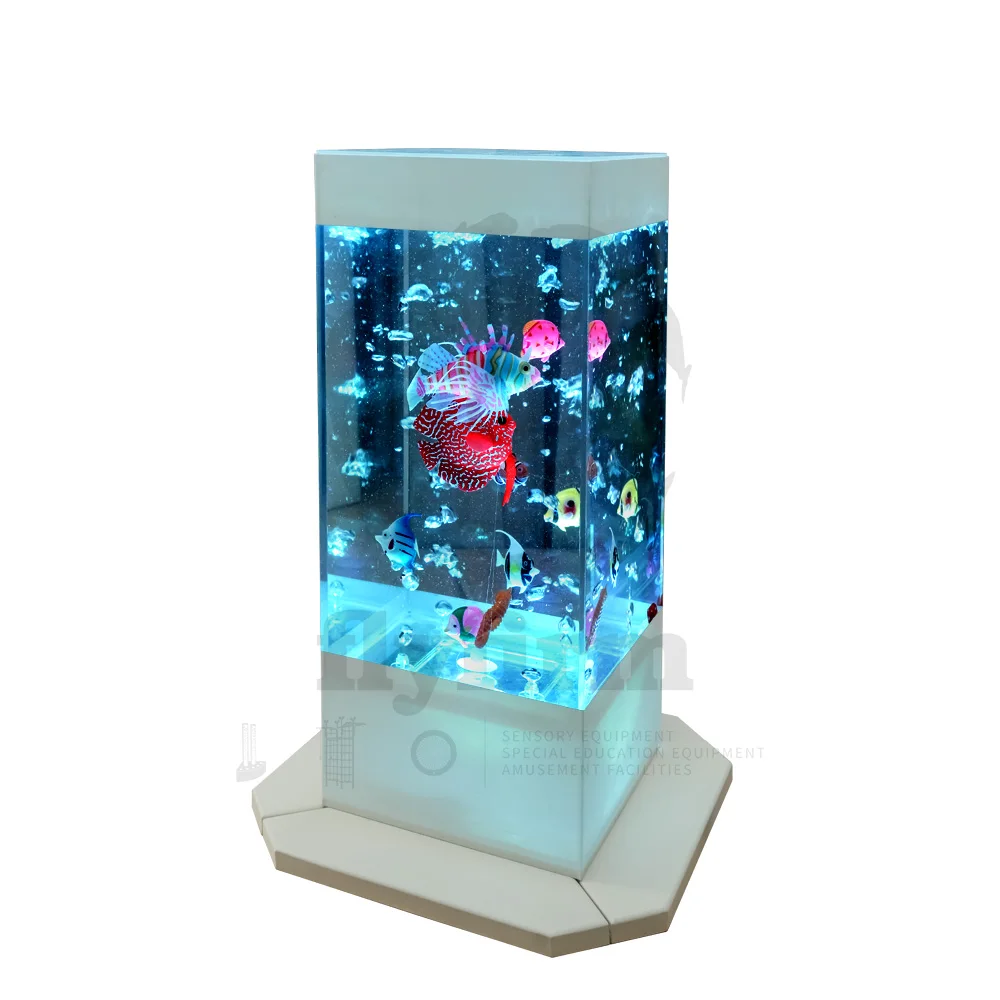 Flyfirm LED Sensory Aquarium Lamp with Bubble Effect Mood Light with 12 Floating Fish for Autism, ADHD, and Home Decor