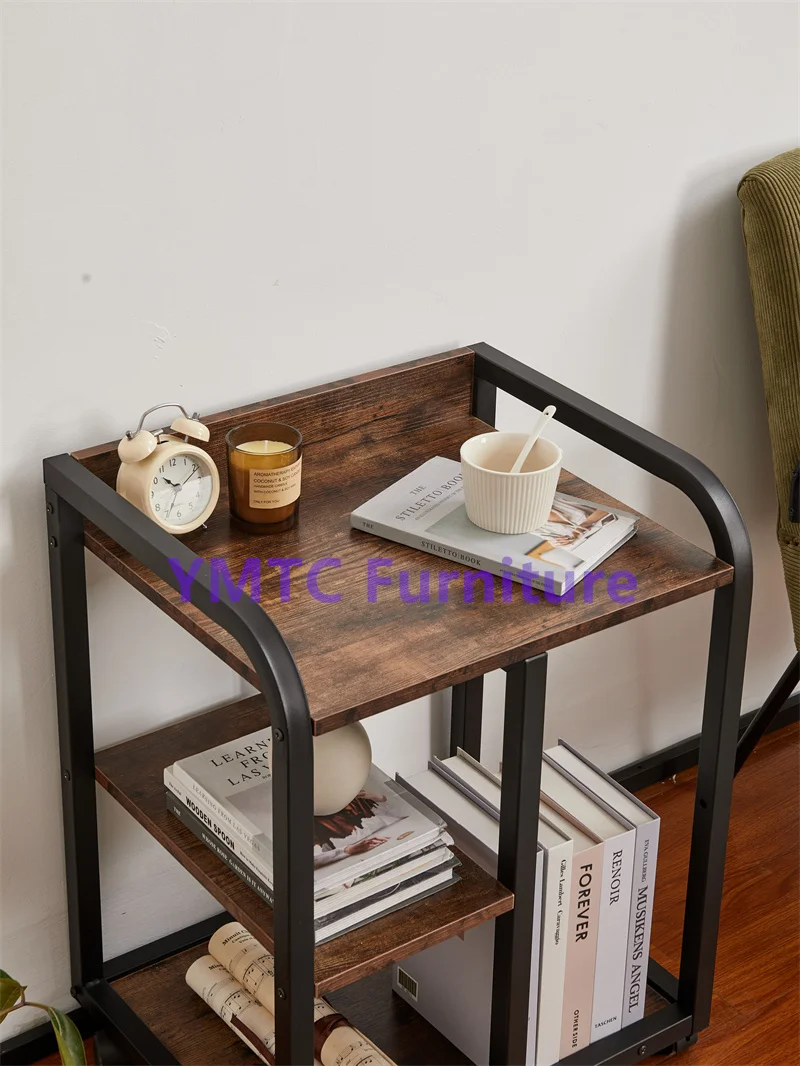 Wooden And Iron Furniture Multi-layer shelf living room side table