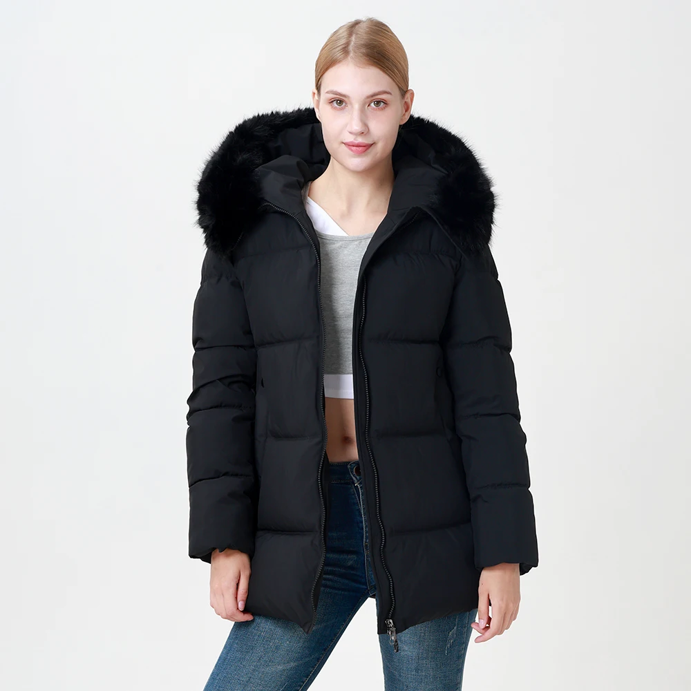 Wholesale Winter fur collar Jacket Ladies Warm Hooded Cotton-padded Clothes Women Slim Jackets Women Coats