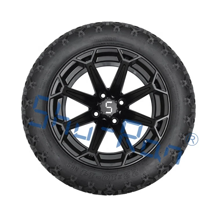 Гольф-кар 14 дюймов матовые черные колеса и 22x10-14 точечные высокопрофильные шины