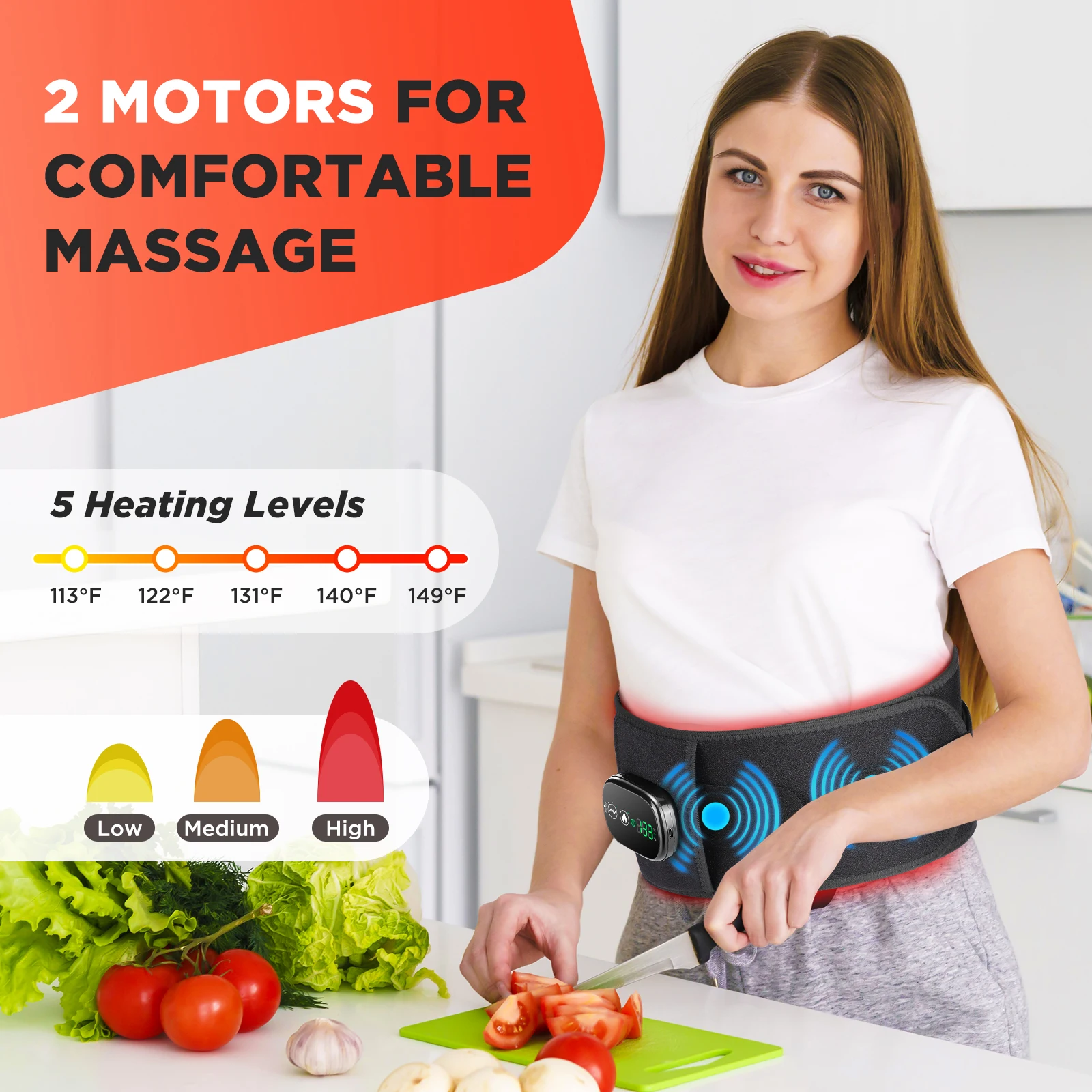 Digital Display Controller Lumbar Support Waist Massager with Vibration Red Light Heating Massage Belt for Back Pain Relief