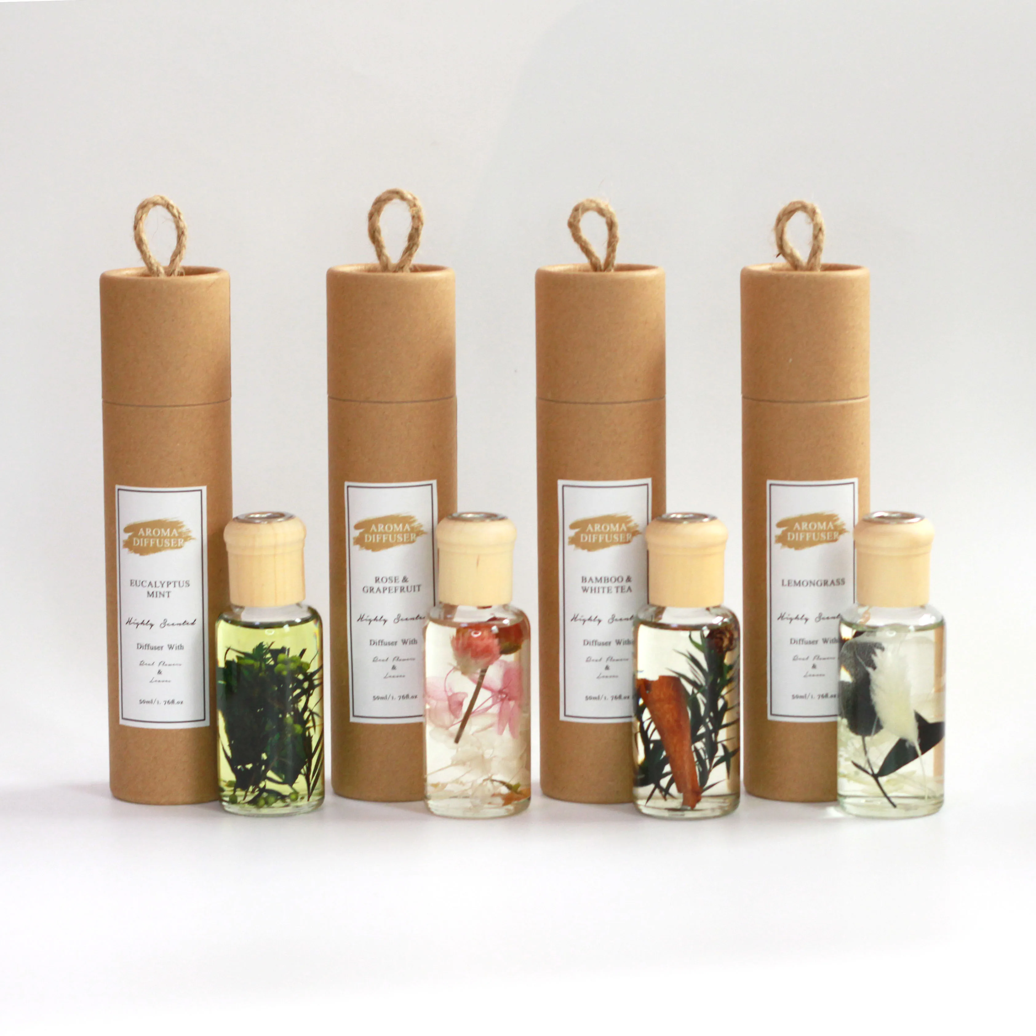 Wholesale nature reed diffuser with dried flowers 50ML flower reed diffuser with tube packaging