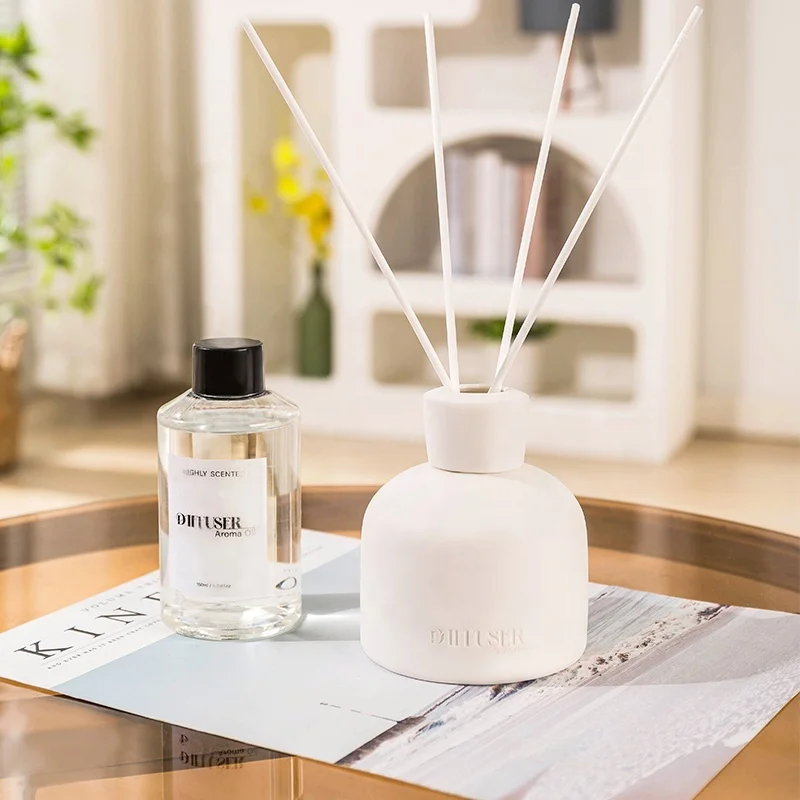 NEWIND 250ml Glass Ceramic Reed Diffuser Home Fragrance Air Freshener Aromatic Oil Perfume Reed Diffuser Set