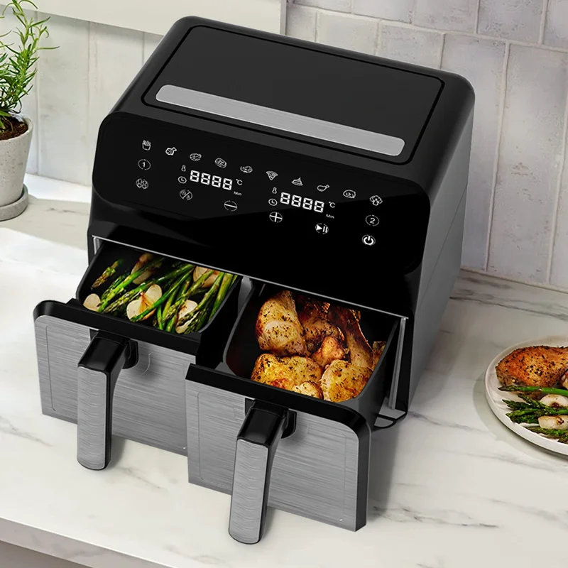 4L+4L Capacity Digital Dual Zone Air Fryer With 1700W Rapid Hot Air Circulation For Frying, Grilling, Broiling, Roasting, Baking