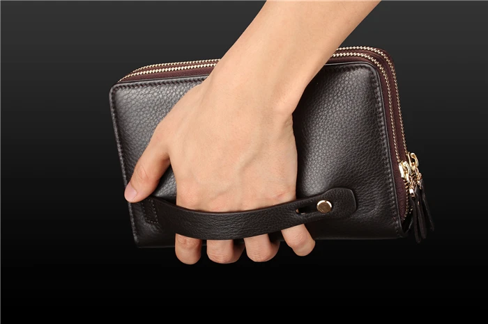 Fashion good quality brand double zipper large PU leather long wallet clutch bag men