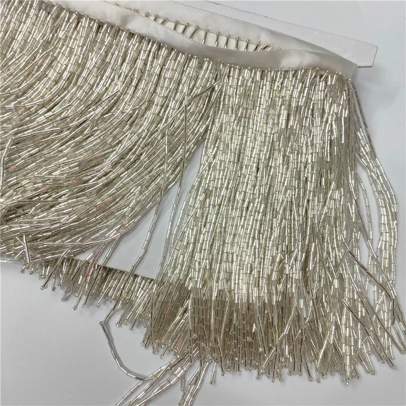 Silver Crystal Fringes Glass Beaded Fringe Tassel Trim for Garment Accessories