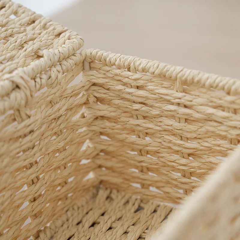 Paper Woven Tissue Box Paper Cord Desktop Storage Box Living Room Organizer Basket 8.8 Inch Brown Yellow Recyclable