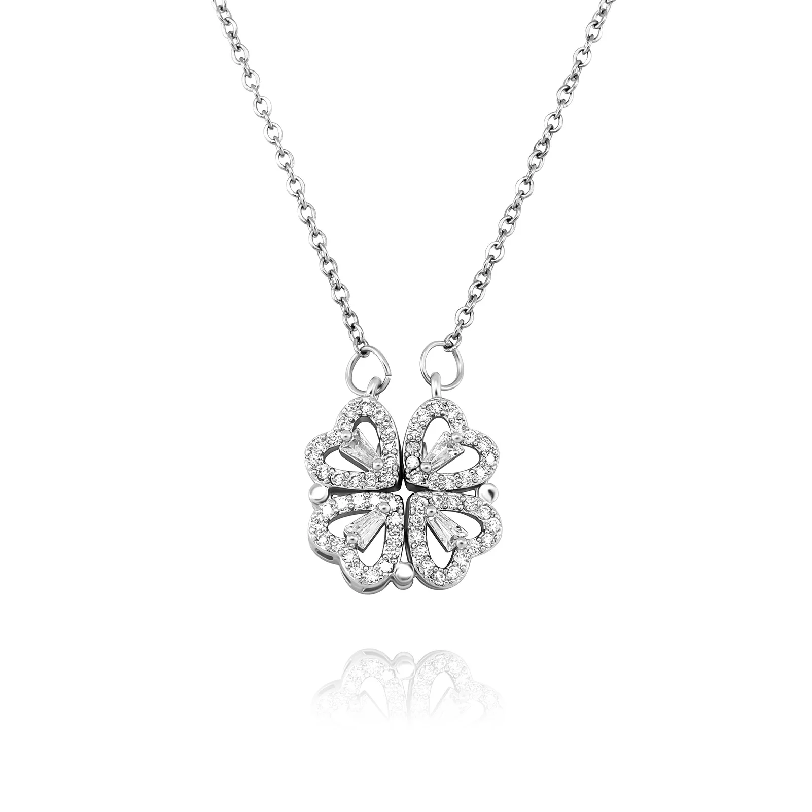 Custom 14K Gold Four Leaf Clover Necklace for Women Stainless Steel Religious Charm Jewelry Diamond Pearl Weddings Anniversaries