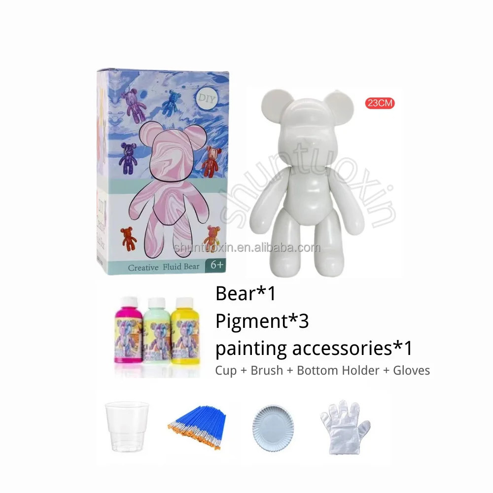 Abstract painting Creative Gift DIY Fashion Violent Bear Fluid Painting New Fluid Painting Popobe Bear For Kids Art Decor Birth