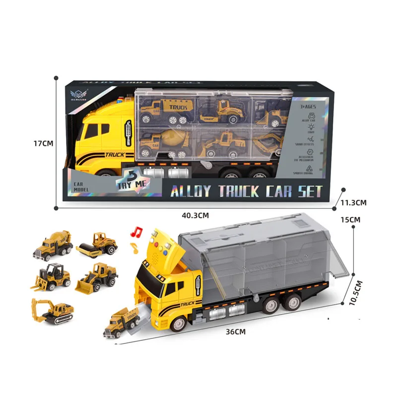 Hot selling Die-cast Construction Truck Vehicle Engineering Transport Car Toy Set Car Carrier Truck Alloy Metal Truck Gifts
