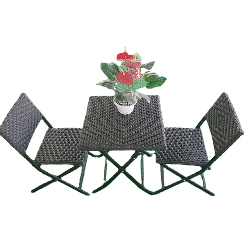 3 Pieces Garden Rattan Patio Table Sets Outdoor Furniture Wicker folding Dining Chair
