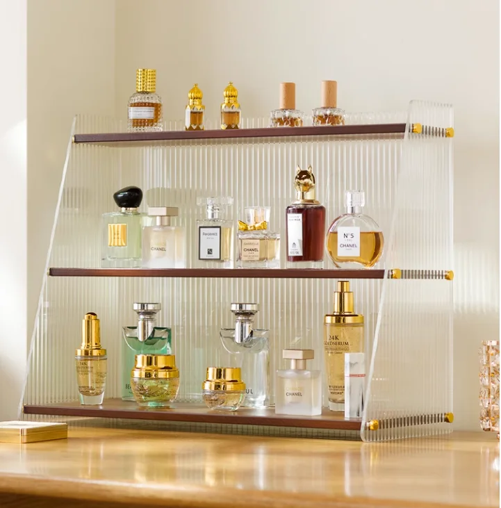 Luxury Transparent Acrylic Display Stand for Coffee Cups Home & Skincare Cosmetics Organizer Stores Shops MDF Metal Materials