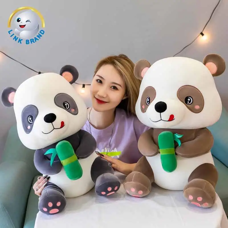 Custom Stuffed Animal 2023 Cute Chinese Panda Eating Bamboo Soft Plush Pillow Panda Toy For Kids Birthday Gift