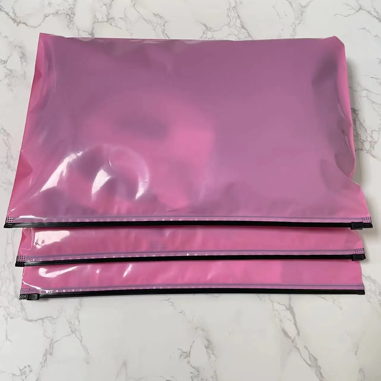 Custom Printed Logo Waterproof PE Swimwear Pink Frosted Zip Lock Clothing Ziplock Bag PVC Plastic Zipper Packaging Bag