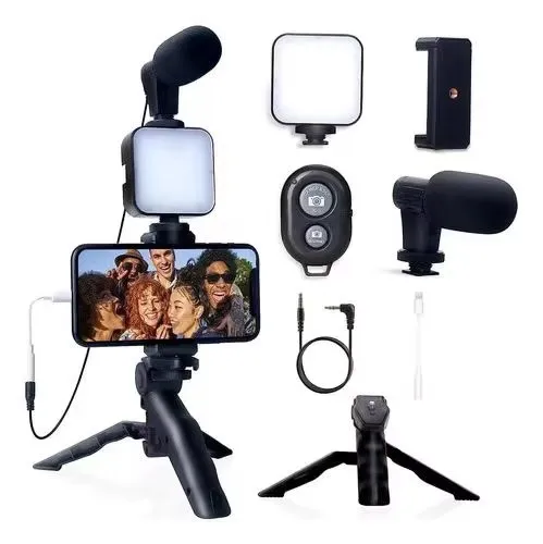 Studio Video Recording Microphone Kit Wireless Tripod Vlogging Kit Mobile Phone Stander Video Live Selfie Sticks AY-49 Set