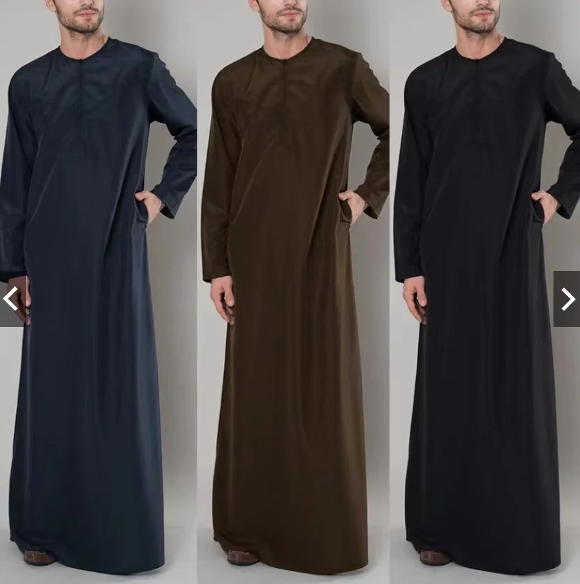 OEM Muslim Islamic Arabic Men Casual Rounded Collar with Zipper Long Shirt pullover Sweatshirt Robe Thobe