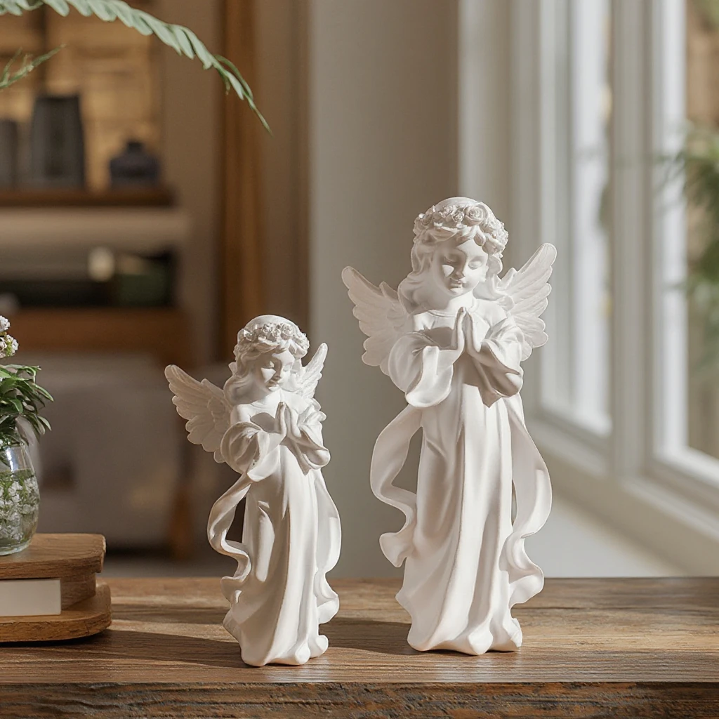 Nordic Style Angel Little Girl Pure White Art Statue Table Top Home Decoration Resin Crafts