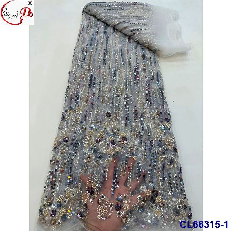 Lisami New Arrivals on Sale Style Fashion Heavy Beans Sequins Embroidery Design Lace Fabric Fashion Woman Evening Wedding Dress