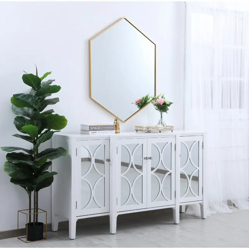 
Hexagon brushed brass decorative wall stainless steel framed metal bathroom mirror for vanity 